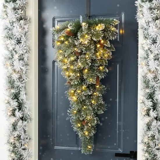 Glitzhome&reg; 3ft Pre-Lit Frosted Greenery Pinecones Christmas Teardrop, LED Lights and Timer {3}