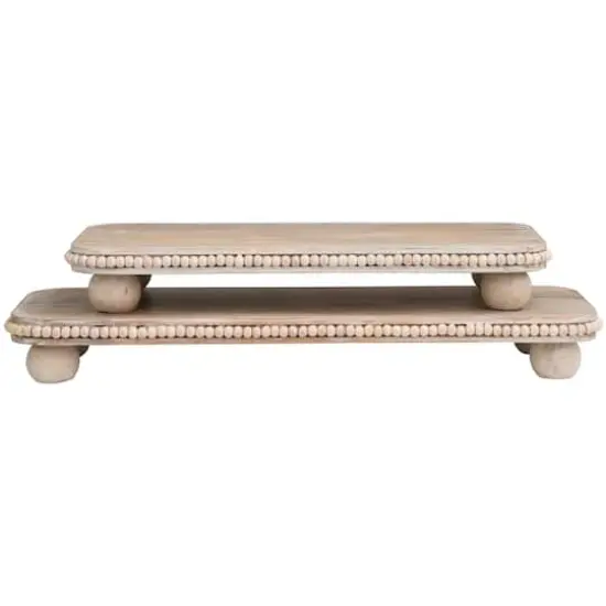 Light Brown Mango Wood Beaded Decorative Tray Set {5}
