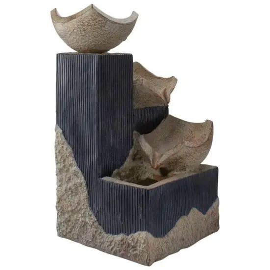 21" LED Lighted Cascading 3-Tier Bowl Outdoor Water Fountain {7}