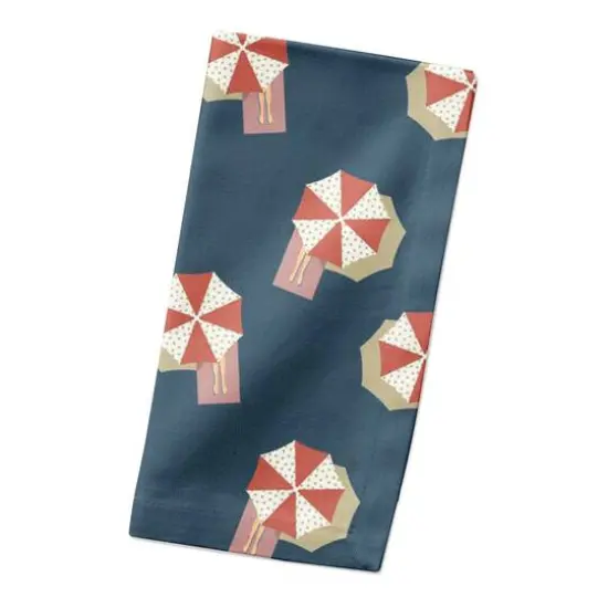 Umbrella Print Cotton Twill Napkin Navy Red and White {3}