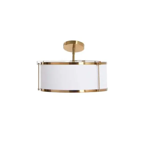 Hello Honey&reg; 10" Metal Semi-Flush Mount Ceiling Light with Captured Linen Shade White and Brushed Brass {5}