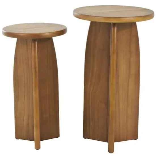 Brown Pedestal Side End Accent Table Set {1}
