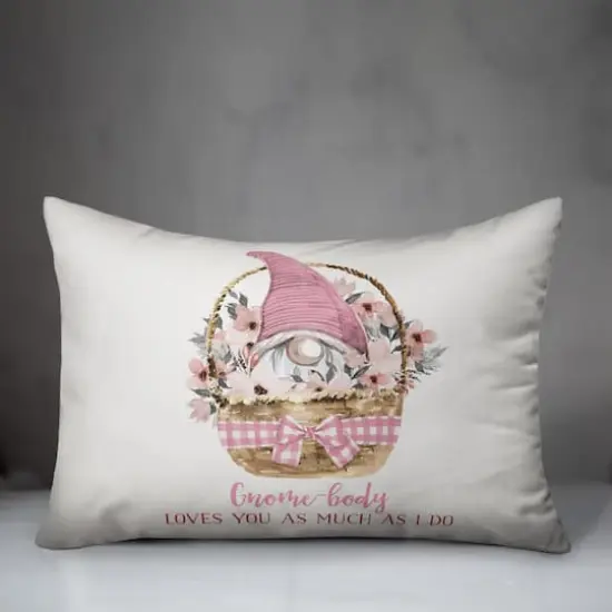 Gnome Valentine Basket Throw Pillow {4}