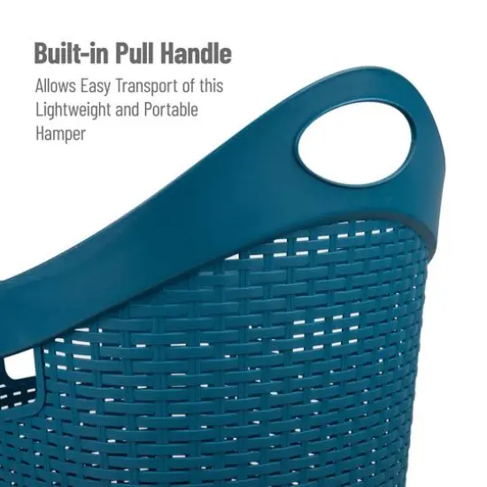 Mind Reader 60L Ventilated Mobile Laundry Hamper with Cut Out Handle & Integrated Caster Wheels Blue {7}