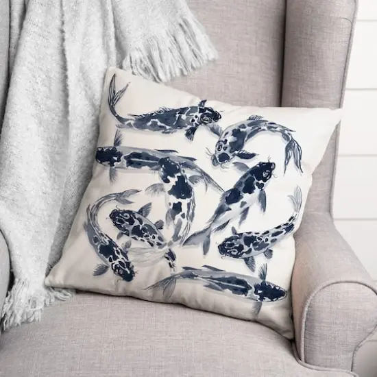 Navy Koi Throw Pillow {3}