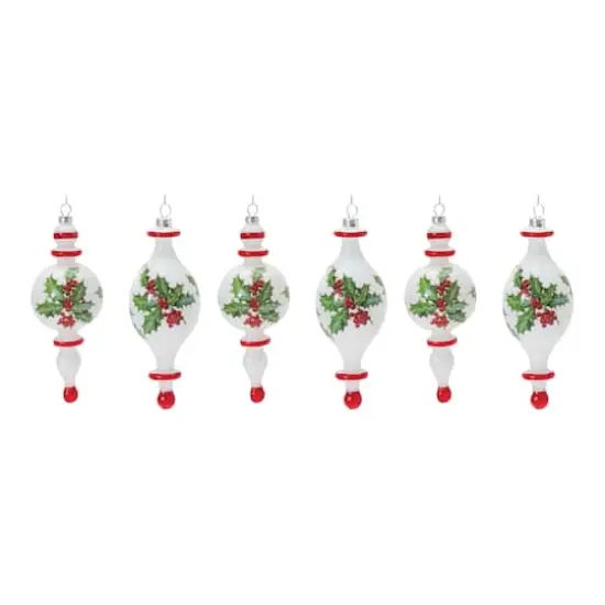6ct. Holly Glass Finial Drop Ornament Set {1}