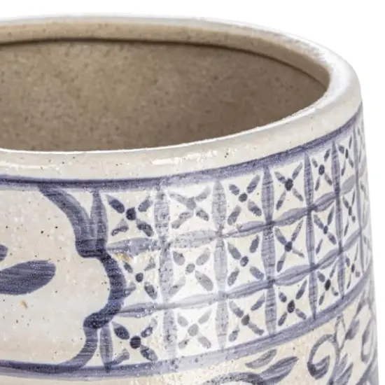 Hello Honey&reg; 12" Blue & Yellow Hand Painted Stoneware Vase {4}