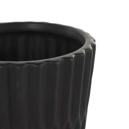 Black Double Ribbed Textured Ceramic Planter Set {5}