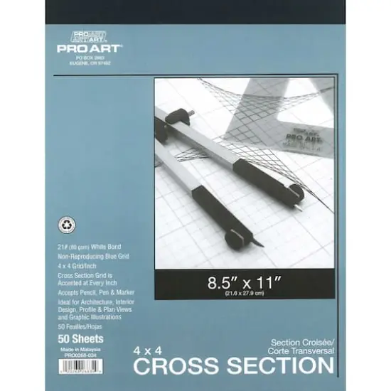 Pro Art&reg; 4" x 4" Grid/Inch Cross Section Pad, 8.5" x 11" {1}