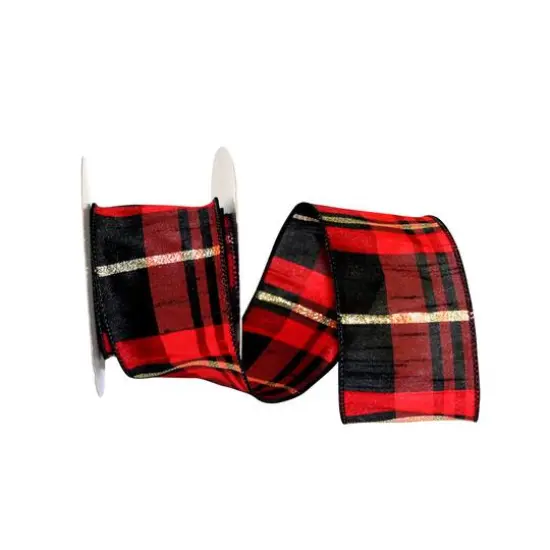 JAM Paper 2.5" x 10yd. Metallic Wired Buffalo Dupioni Plaid Ribbon {1}