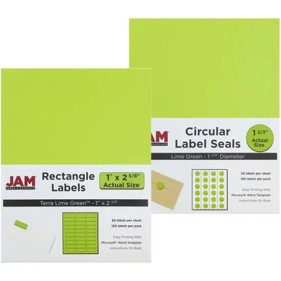 JAM Paper Circular Seal & Rectangular Mailing Address Label Combo Set Lime Green {1}