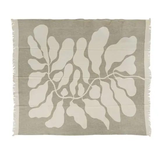 Hello Honey&reg; Tan Botanical Print & Fringe Cotton Slub Throw Blanket {3}