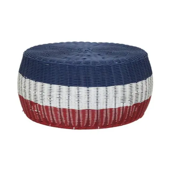 Household Essentials 9" Metal Woven Storage Ottoman Blue Stripe {1}