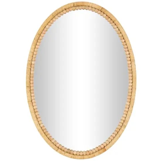 28" Brown Bamboo Wrapped Oval Wall Mirror with Beaded Frame Décor {1}