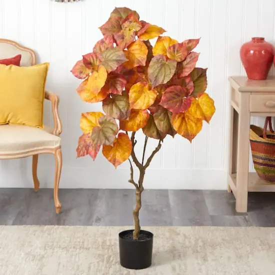 4ft. Potted Autumn Umbrella Ficus Fall Artificial Tree {4}