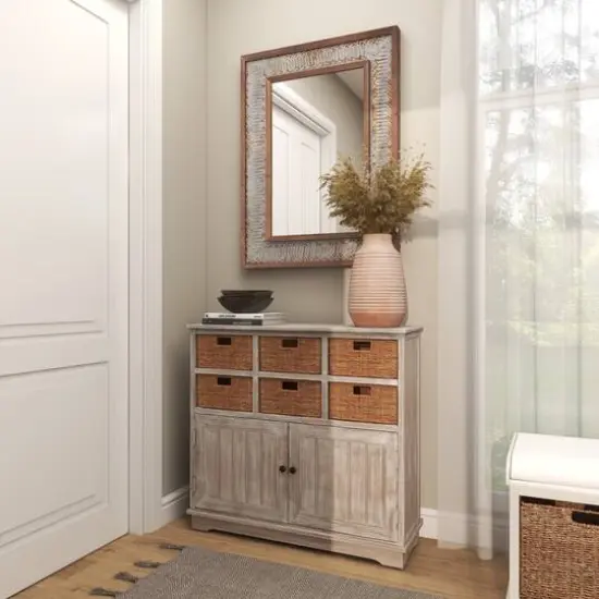 15" Pink Whitewashed Ribbed Terra Cotta Vase {16}