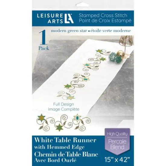 Leisure Arts® Modern Green Star Table Runner Stamped Cross Stitch Kit {1}