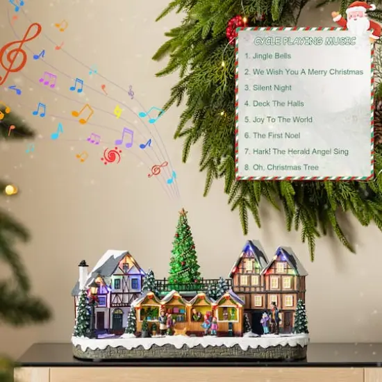 Glitzhome&reg; 15.25" Christmas Oversized Resin Lighted Table Village Decor {3}