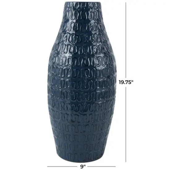 20" Dark Blue Metal Dimensional Textured Vase {7}