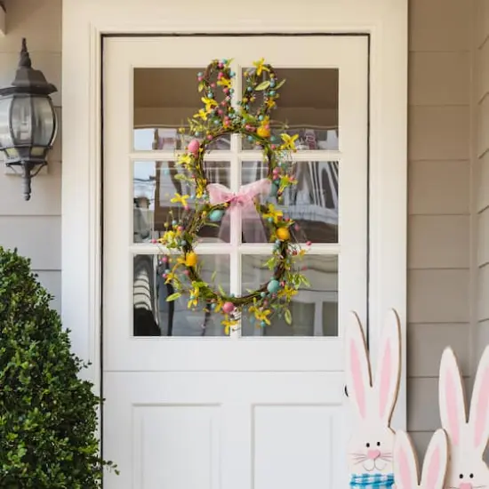 Glitzhome&reg; 25" Easter Bunny Shaped Wreath with Eggs & Satin Ribbon Bow {4}