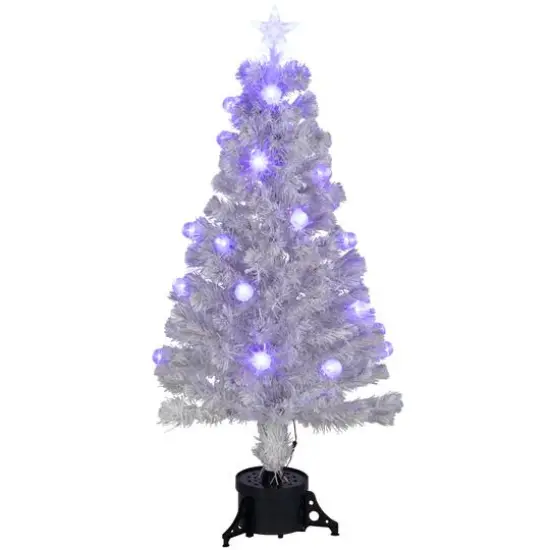 4ft. Pre-Lit Medium White Iridescent Fiber Optic Artificial Christmas Tree with Blue LED Lights {4}