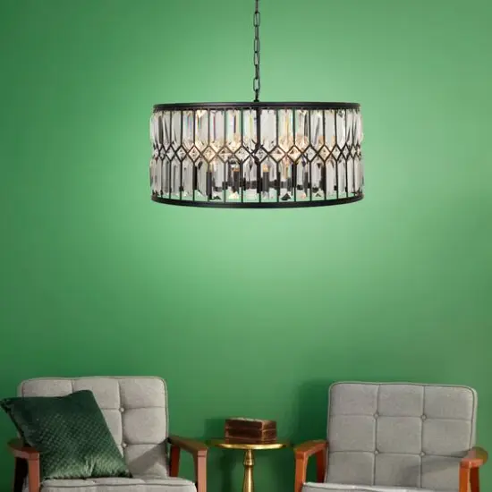 Black Iron Glam Drum Chandelier, 13" x 24" x 24" {12}