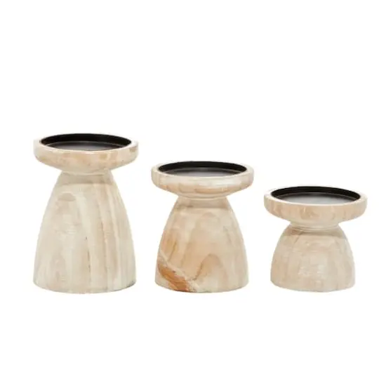 Brown Wood Natural Candle Holder Set {3}