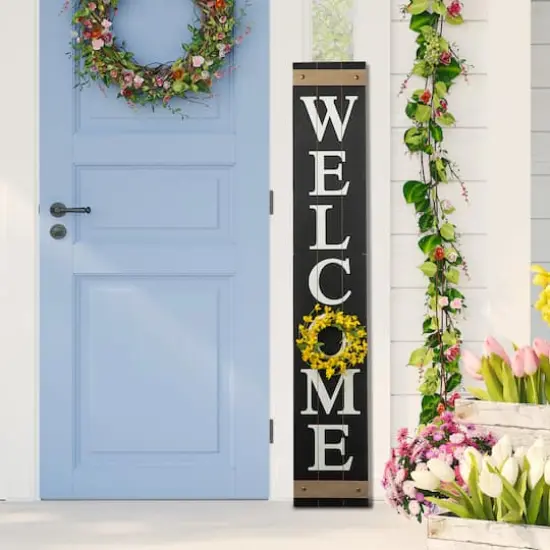 Glitzhome® 5ft. Welcome Wood Porch Sign with 4 Changeable Wreaths {3}