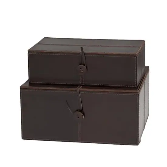 Leather Storage Box with Leather Loop Closure Set Dark Brown {1}