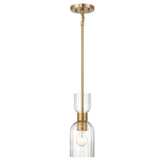 Hello Honey&reg; Josephine Brushed Gold Mid-Century Modern Metal & Clear Ribbed Glass Ceiling Light {9}