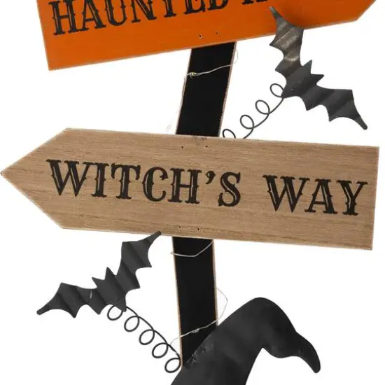 Glitzhome&reg; 42" Lighted Halloween Witch's Broom Porch D&eacute;cor with Timer {8}