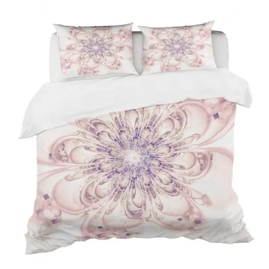Designart Full Bloom Fractal Flower In Pink Modern & Contemporary Duvet Cover & Shams Bedding Set {1}