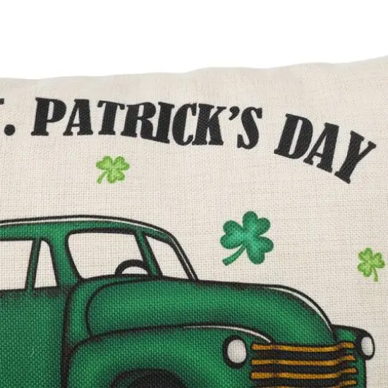 Glitzhome&reg; 18" Faux Burlap Happy St. Patrick's Day Truck Pillow {8}