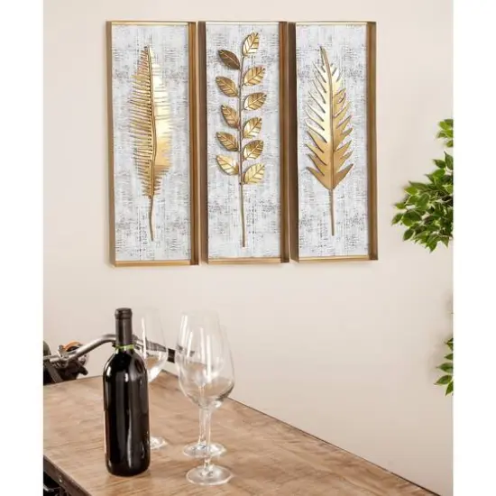 32" Gold Contemporary Floral Wall D&eacute;cor Set {3}