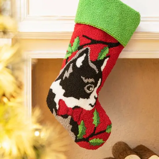 Glitzhome&reg; 20.5" Cat Hooked Stocking {4}