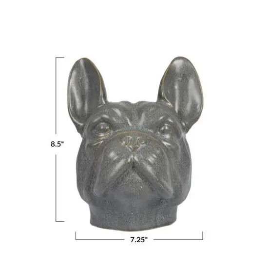 Hello Honey® 8.5" Gray Reactive Glaze Stoneware French Bulldog Head Vase {4}