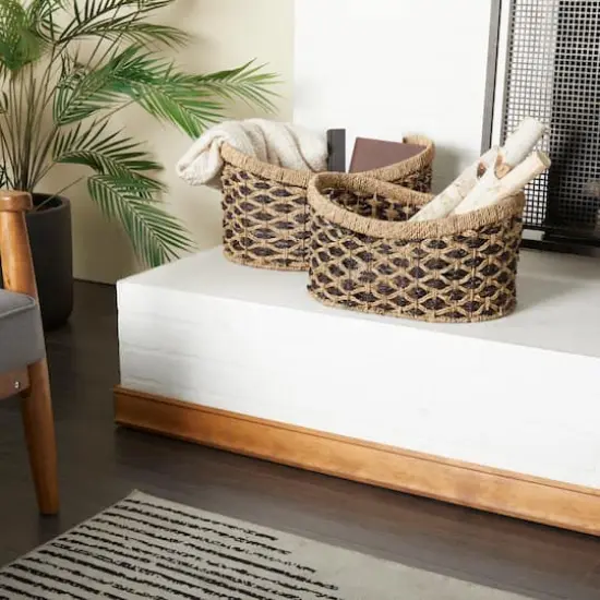 Brown Traditional Woven Sea Grass Storage Basket Set {8}
