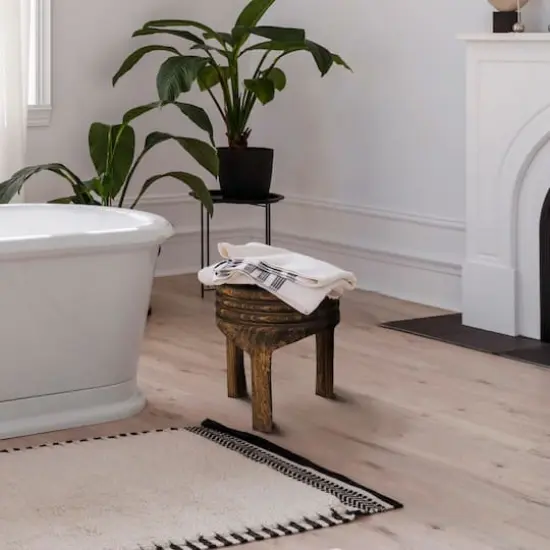 Hello Honey® 15.8" Round Paulownia Wood Carved Stool Charred Finish {3}