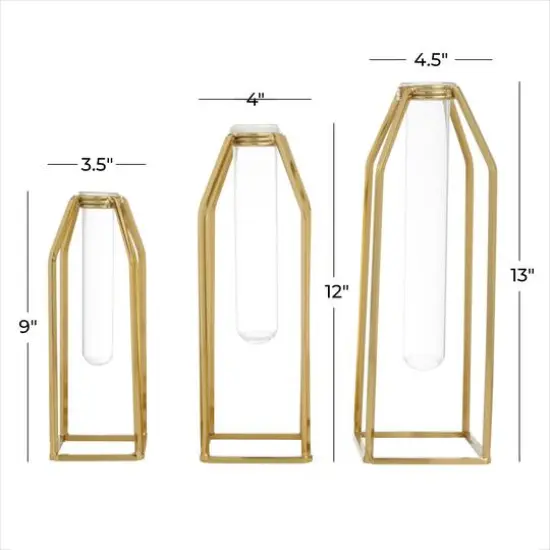 CosmoLiving by Cosmopolitan Set of 3 Gold Stainless Steel Glam Vase, 13" x 5" x 5" {8}