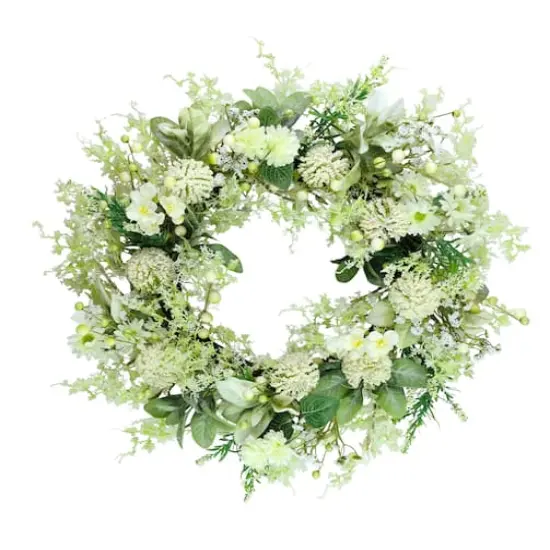 26" Artificial Echinops Chrysanthethemum & Daisy Floral Spring Wreath {1}