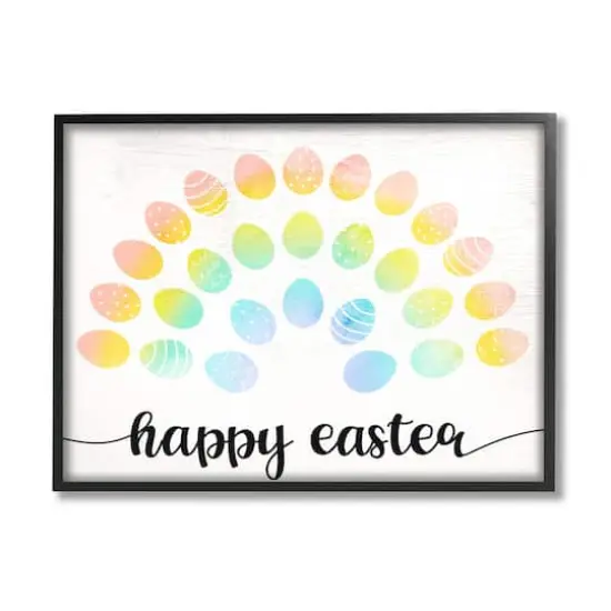 Stupell Industries Happy Easter Phrase Patterned Egg Rainbow Framed Giclee Art Black {1}