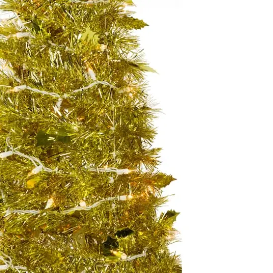 6ft. Pre-Lit Gold Tinsel Pop-Up Artificial Christmas Tree, Clear Lights {3}