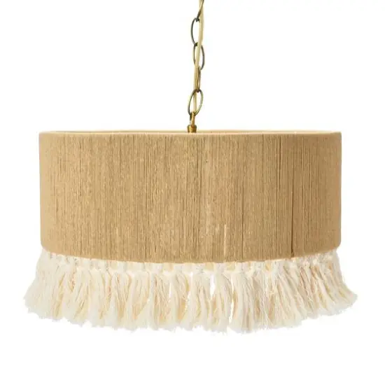 Hello Honey® 16" Brown Coastal Pendant Lamp with Natural Paper Rope Shade, Fringe Detail and Iron Base {3}