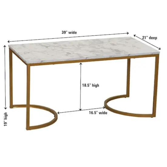 Household Essentials 39" Half Moon Rectangular Coffee Table White {4}