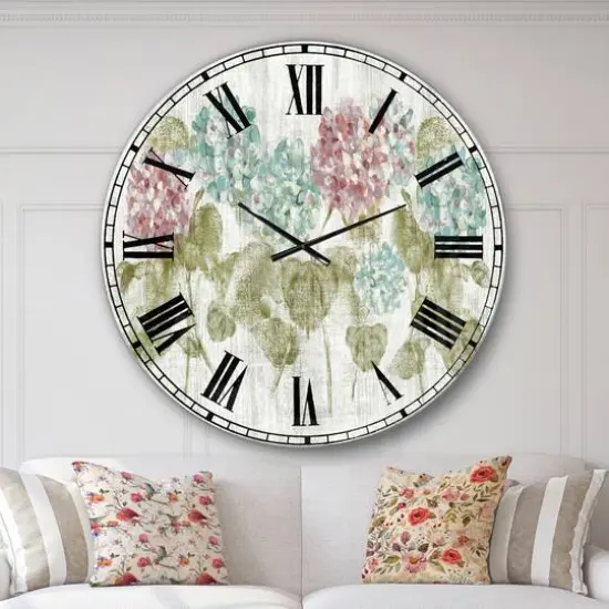 Designart 'Red And Blue Vibrant Hydrangea Flowers Farmhouse Wall Clock {3}