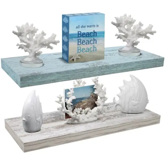 Sorbus 23.7" Extra Long Decorative Floating Shelves, 2ct. Rustic Blue and Rustic White {1}