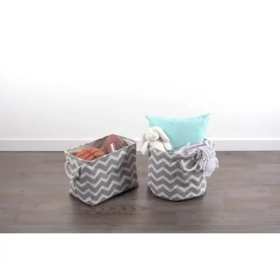 DII&reg; 15" Round Chevron Fabric Bin Gray {6}