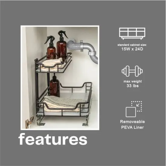 Household Essentials Glidez 2-Tier Cabinet Organizer Black {6}