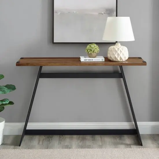 Walker Edison Reclaimed Barnwood Faux Wrap Modern Industrial Entry Table {4}