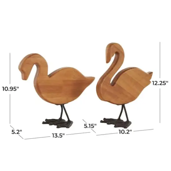 Brown Abstract Minimalistic Wood Swan Sculpture Set {5}